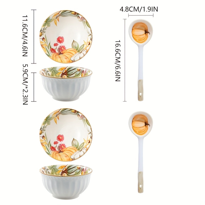 Ceramic Pumpkin Serving Set with Spoons (4 Pieces)
