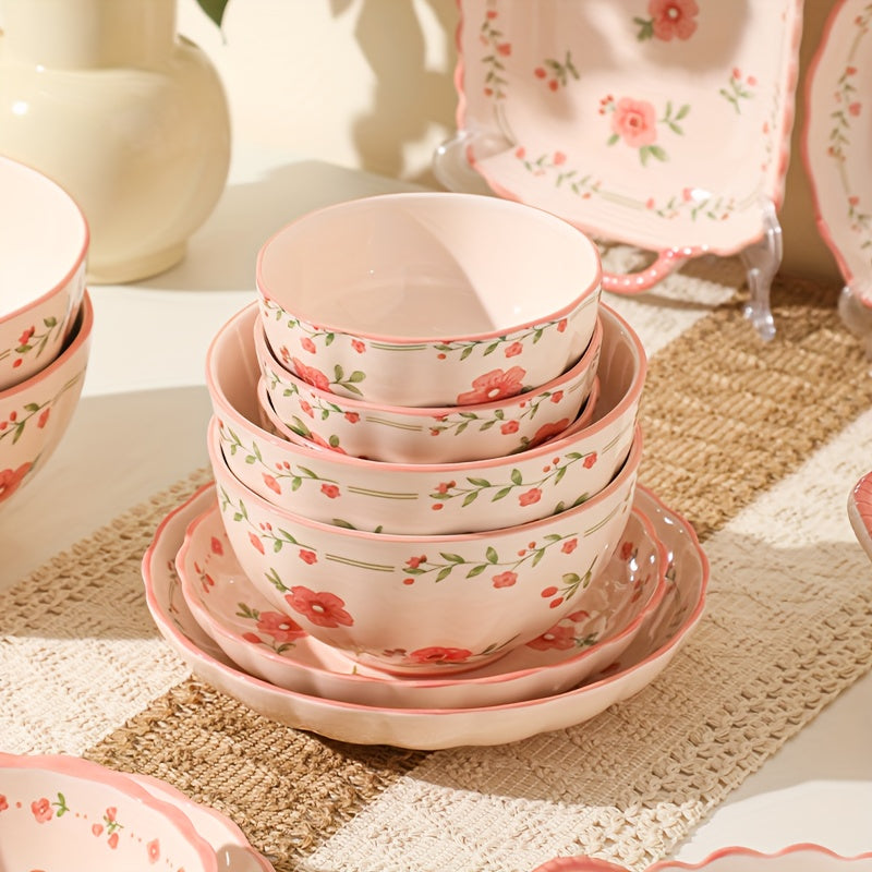 Peach Blossom" Pink Ceramic Dinnerware Set (16/33/44 Pieces)