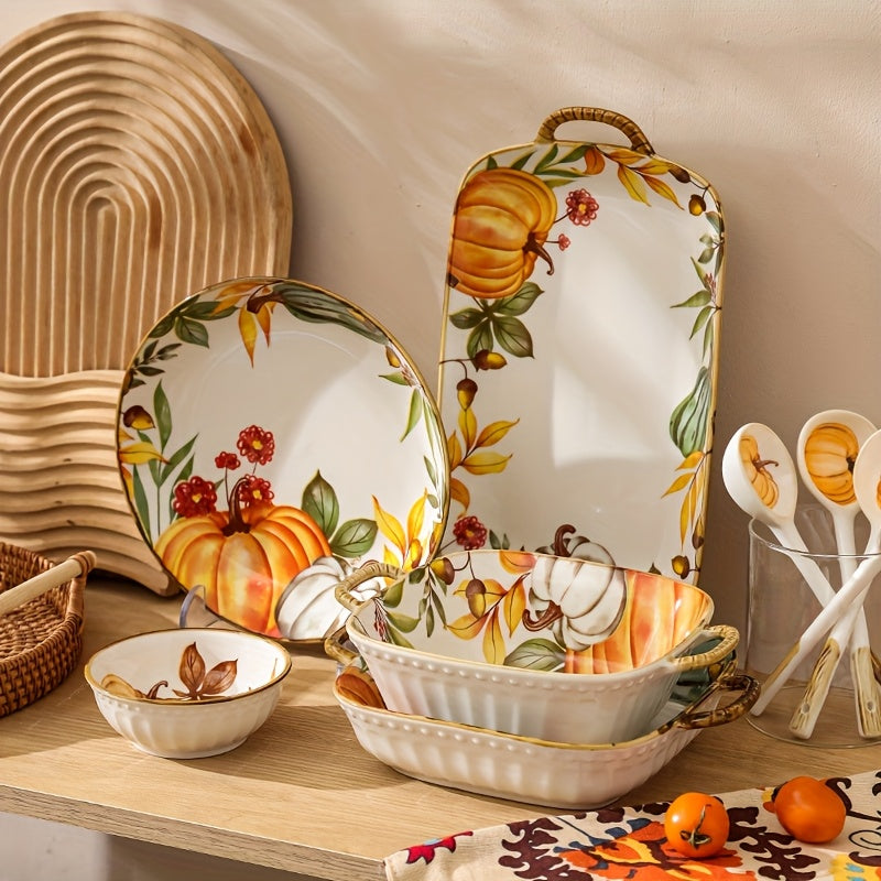 Ceramic Pumpkin Serving Set with Spoons (4 Pieces)
