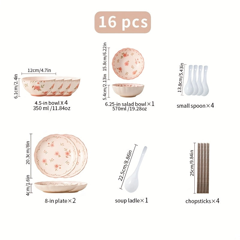 Peach Blossom" Pink Ceramic Dinnerware Set (16/33/44 Pieces)