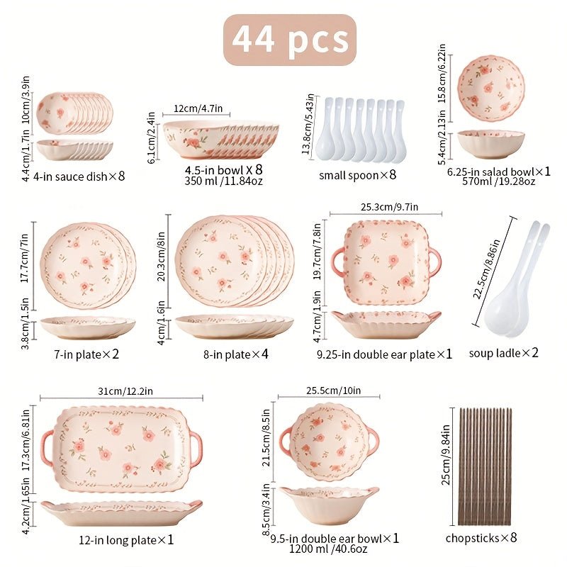 Peach Blossom" Pink Ceramic Dinnerware Set (16/33/44 Pieces)