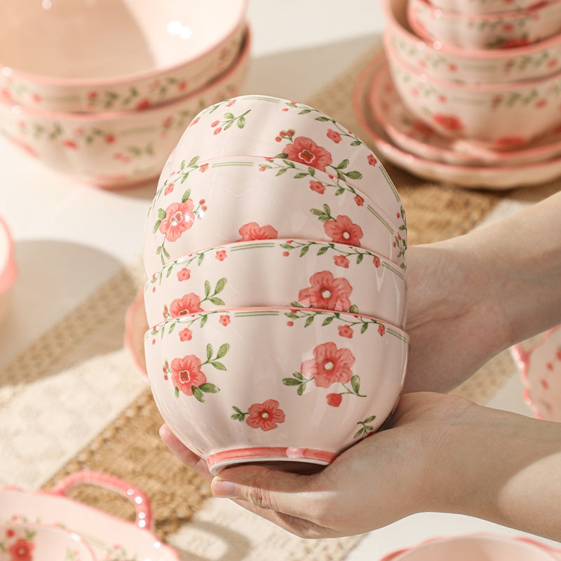 Peach Blossom" Pink Ceramic Dinnerware Set (16/33/44 Pieces)