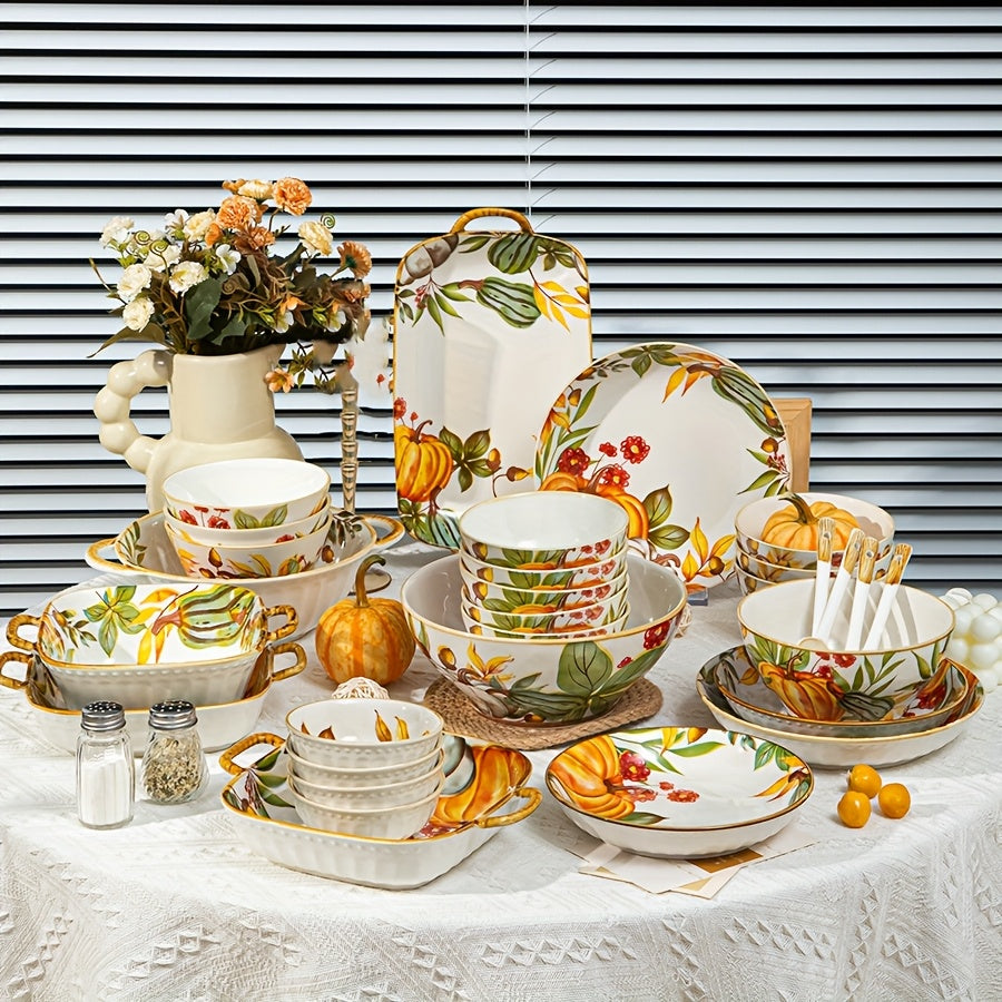 Ceramic Pumpkin Serving Set with Spoons (4 Pieces)