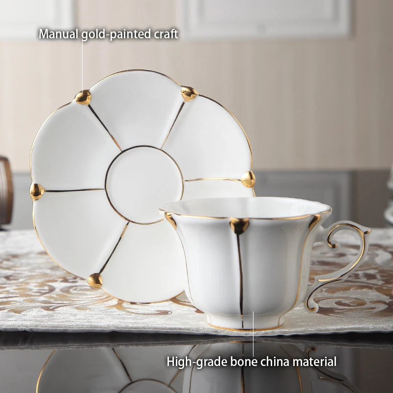 Gold Pearl Bone China Coffee Set British Porcelain Tea Set Luxury Ceramic Pot Creamer Sugar Bowl Teatime Teapot Coffee Cup Mug