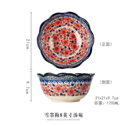 Creative Polish-Style Ceramic Collection – Double-Handle Noodle Bowls & Plates
