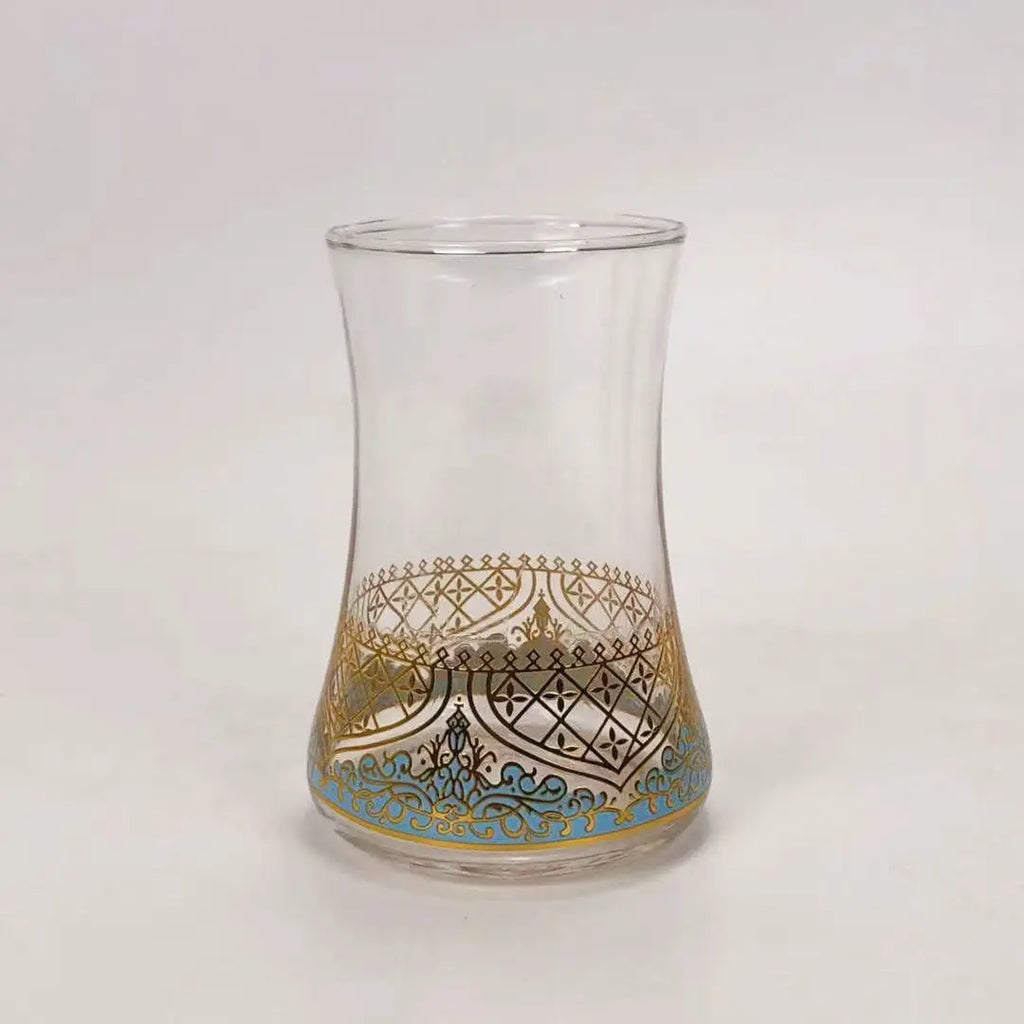 Turkish Blue & Gold Tea Glass Set with Saucers & Spoons