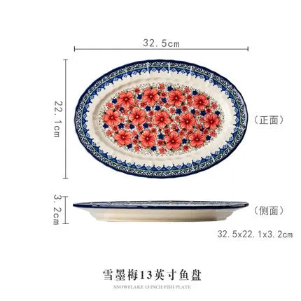 Creative Polish-Style Ceramic Collection – Double-Handle Noodle Bowls & Plates