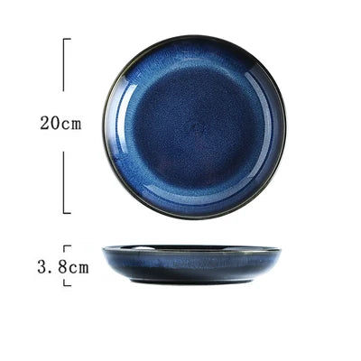 Japanese "Ocean Blue" Kiln Glazed Ceramic Dinnerware Set – Ramen Bowls & Plates