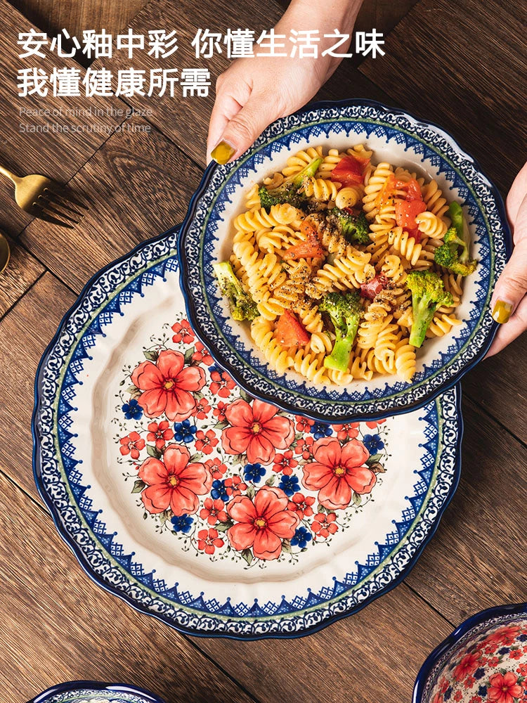 Creative Polish-Style Ceramic Collection – Double-Handle Noodle Bowls & Plates