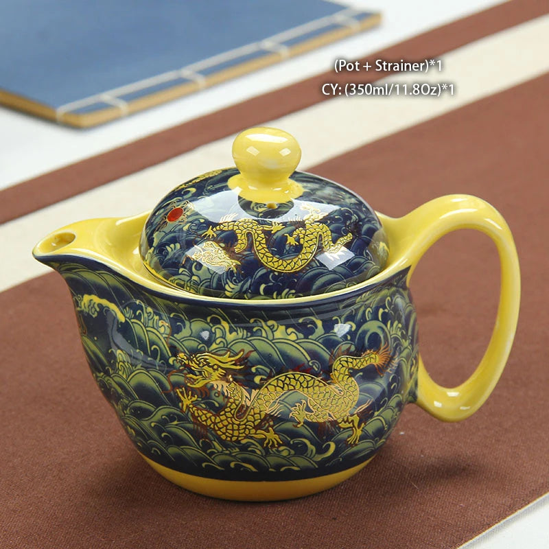 "Imperial Dragon" Chinese Kung Fu Tea Set – Porcelain Pot & Cups