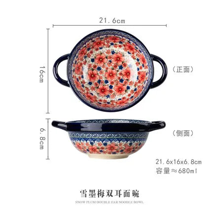 Creative Polish-Style Ceramic Collection – Double-Handle Noodle Bowls & Plates