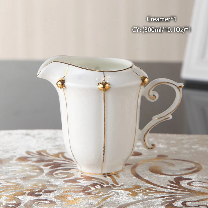 Gold Pearl Bone China Coffee Set British Porcelain Tea Set Luxury Ceramic Pot Creamer Sugar Bowl Teatime Teapot Coffee Cup Mug