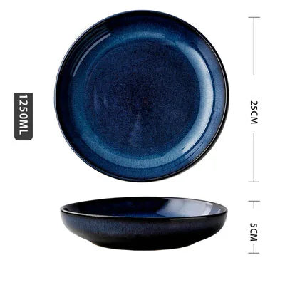 Japanese "Ocean Blue" Kiln Glazed Ceramic Dinnerware Set – Ramen Bowls & Plates