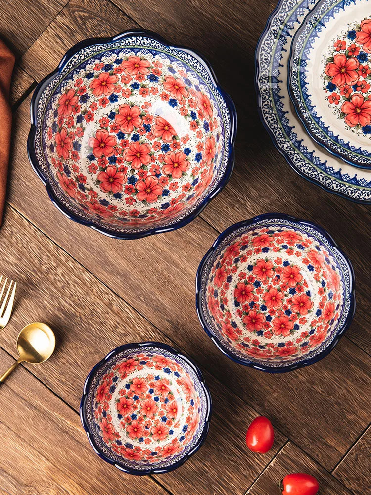 Creative Polish-Style Ceramic Collection – Double-Handle Noodle Bowls & Plates