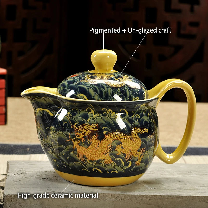 "Imperial Dragon" Chinese Kung Fu Tea Set – Porcelain Pot & Cups
