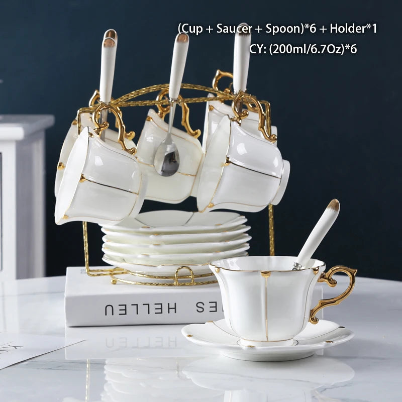 Gold Pearl Bone China Coffee Set British Porcelain Tea Set Luxury Ceramic Pot Creamer Sugar Bowl Teatime Teapot Coffee Cup Mug