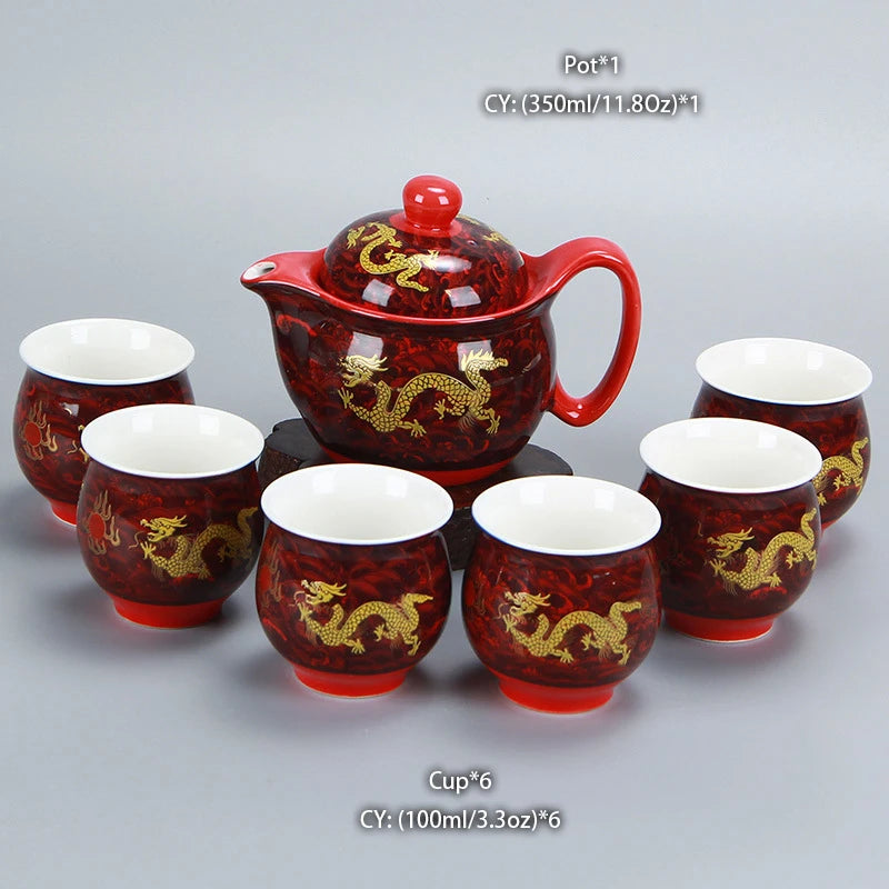 "Imperial Dragon" Chinese Kung Fu Tea Set – Porcelain Pot & Cups