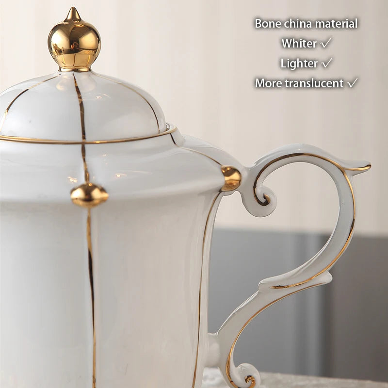 Gold Pearl Bone China Coffee Set British Porcelain Tea Set Luxury Ceramic Pot Creamer Sugar Bowl Teatime Teapot Coffee Cup Mug