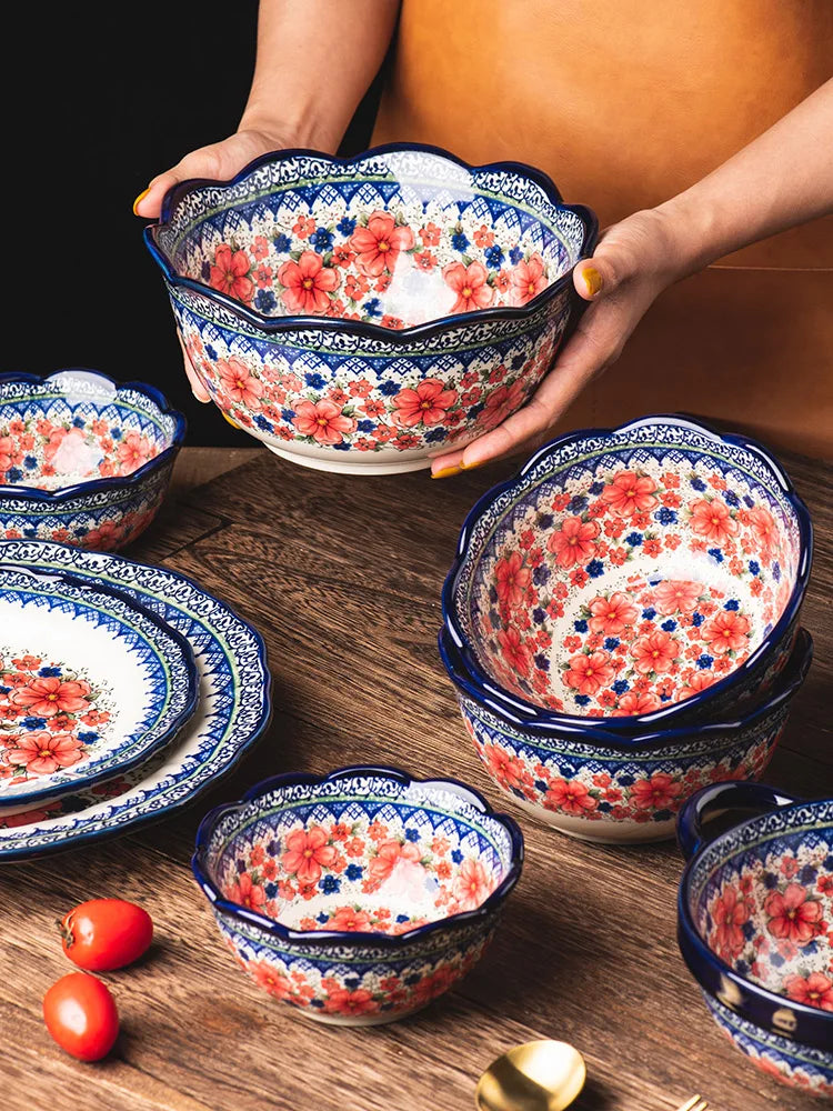 Creative Polish-Style Ceramic Collection – Double-Handle Noodle Bowls & Plates