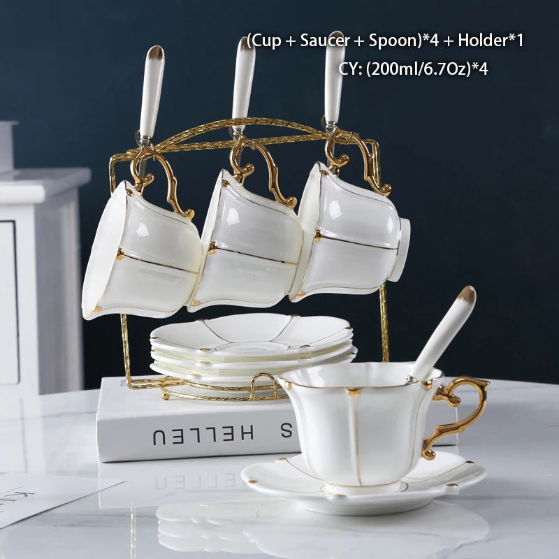 Gold Pearl Bone China Coffee Set British Porcelain Tea Set Luxury Ceramic Pot Creamer Sugar Bowl Teatime Teapot Coffee Cup Mug