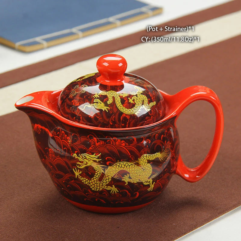 "Imperial Dragon" Chinese Kung Fu Tea Set – Porcelain Pot & Cups