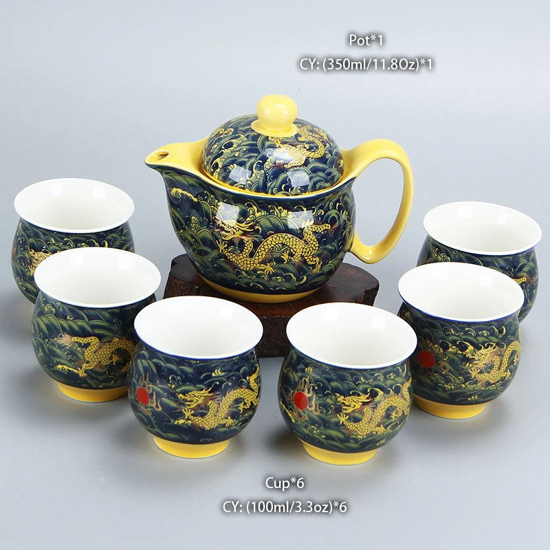 "Imperial Dragon" Chinese Kung Fu Tea Set – Porcelain Pot & Cups