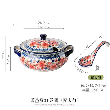 Creative Polish-Style Ceramic Collection – Double-Handle Noodle Bowls & Plates