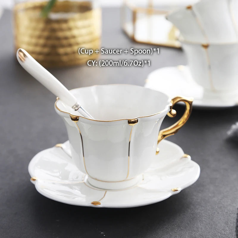Gold Pearl Bone China Coffee Set British Porcelain Tea Set Luxury Ceramic Pot Creamer Sugar Bowl Teatime Teapot Coffee Cup Mug
