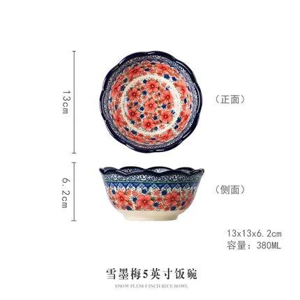 Creative Polish-Style Ceramic Collection – Double-Handle Noodle Bowls & Plates