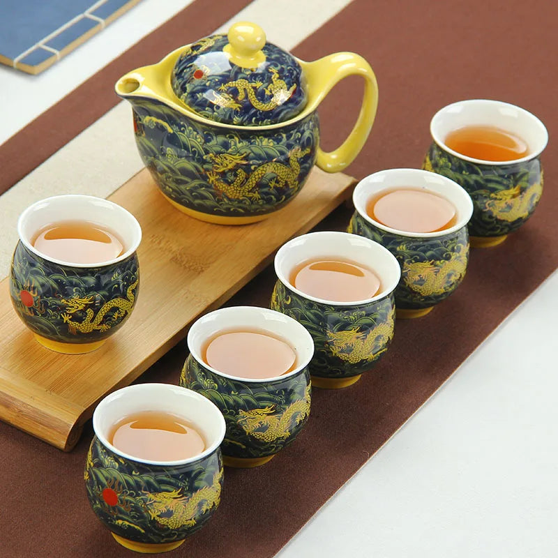 "Imperial Dragon" Chinese Kung Fu Tea Set – Porcelain Pot & Cups