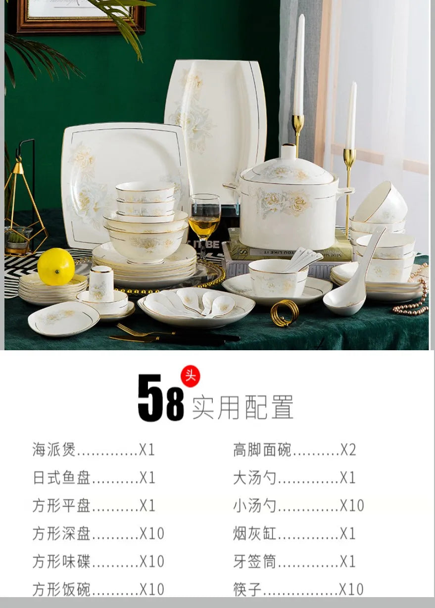 Royal Gold-Painted Tableware Collection (58pcs Gift Box)