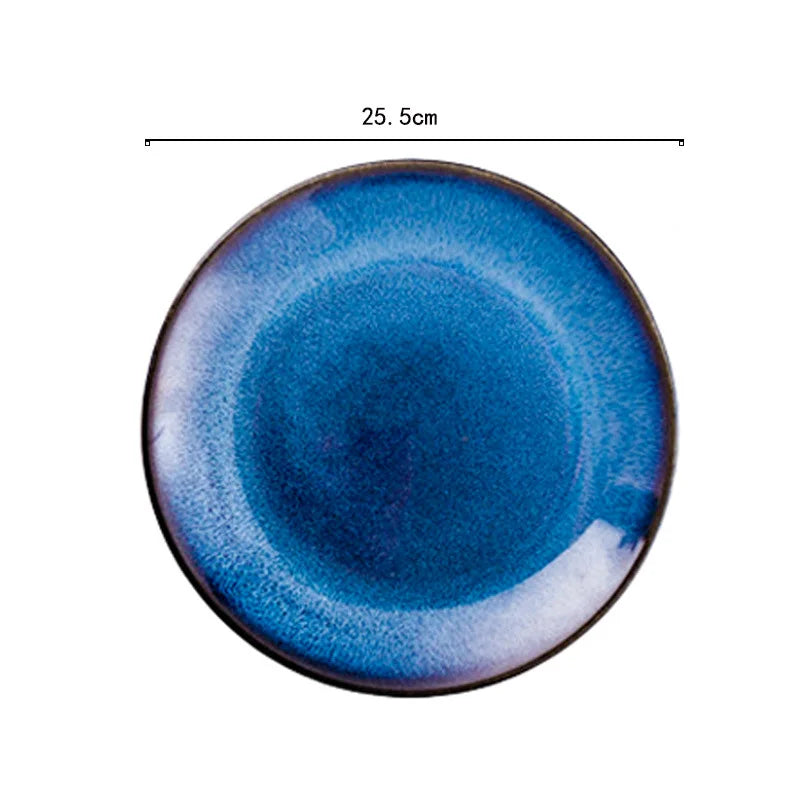 Japanese "Ocean Blue" Kiln Glazed Ceramic Dinnerware Set – Ramen Bowls & Plates