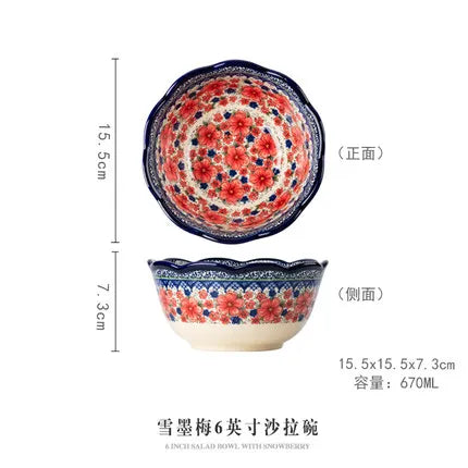 Creative Polish-Style Ceramic Collection – Double-Handle Noodle Bowls & Plates