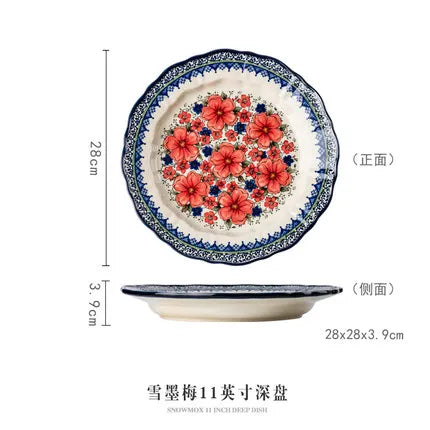 Creative Polish-Style Ceramic Collection – Double-Handle Noodle Bowls & Plates