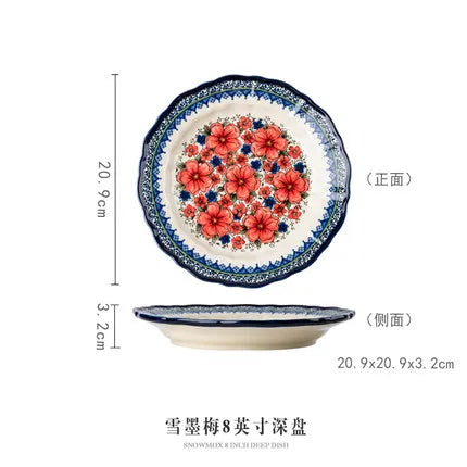 Creative Polish-Style Ceramic Collection – Double-Handle Noodle Bowls & Plates
