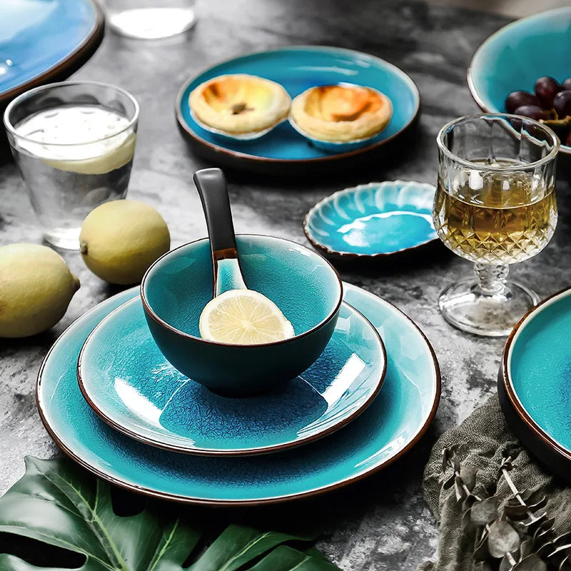 LingAo Professional Japanese Ceramic Dining Set – Ramen Bowls, Sushi Plates & Spoons