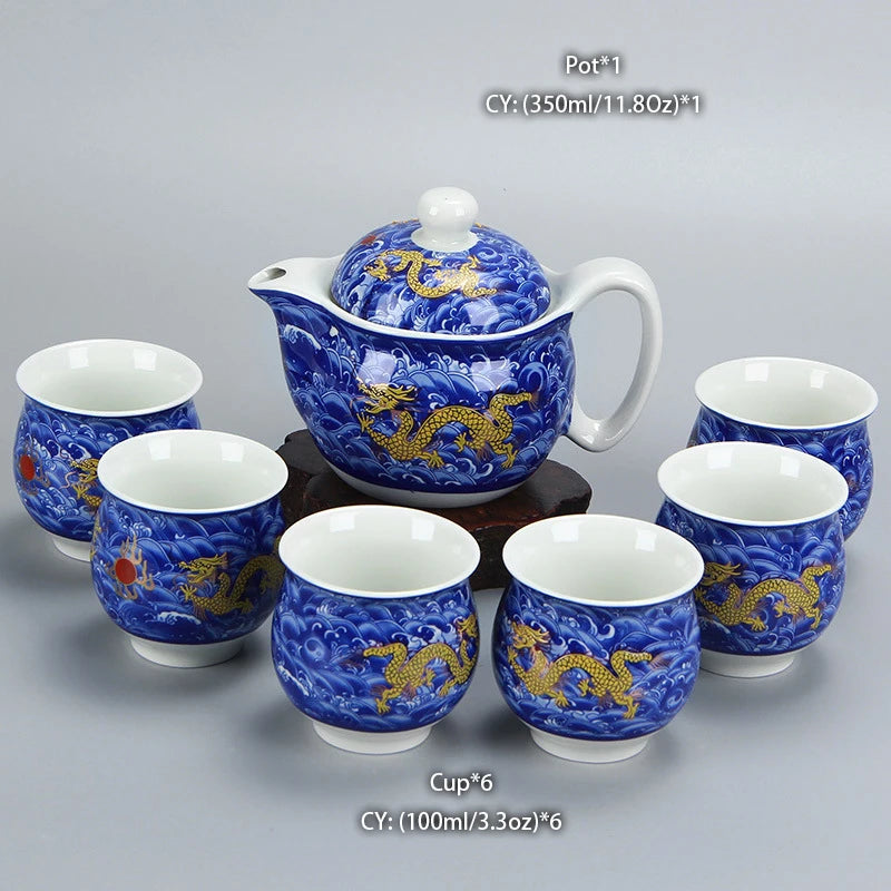 "Imperial Dragon" Chinese Kung Fu Tea Set – Porcelain Pot & Cups