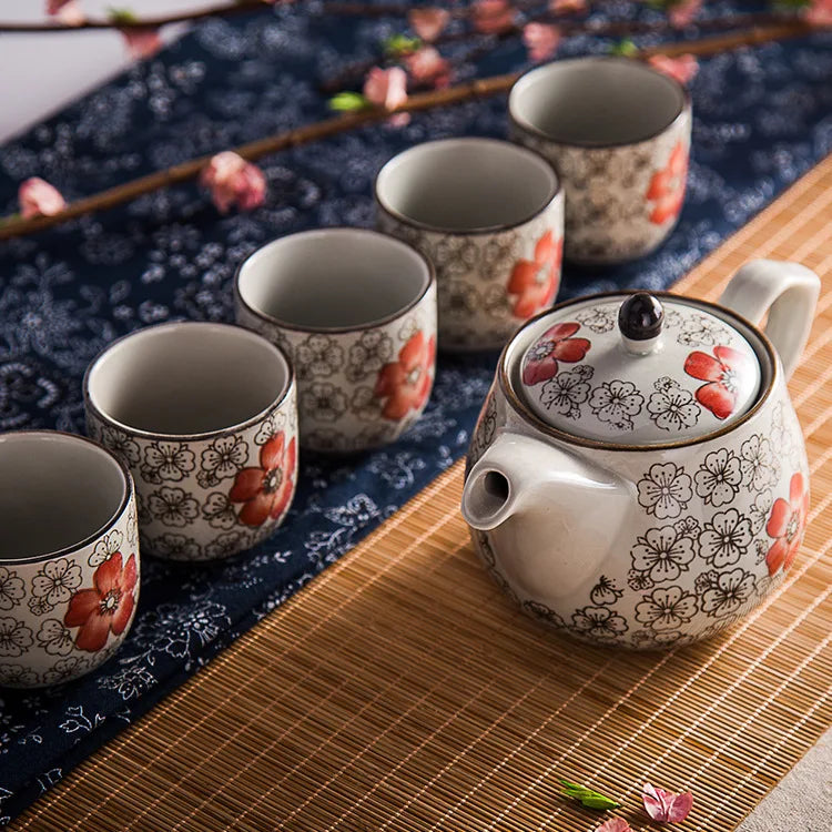 Japanese-Style Hand-Painted Ceramic Tea Set (Under-Glaze)
