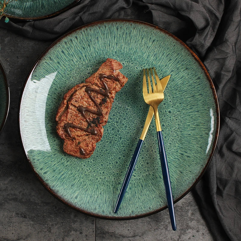 ANTOWALL "Peacock Blue" Kiln Glazed Ceramic Dinnerware – European Style
