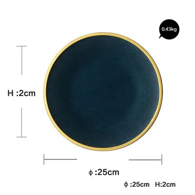 KINGLANG Luxury "Real Gold Rim" Ceramic Dinnerware – Steak Plate & Rice Bowl
