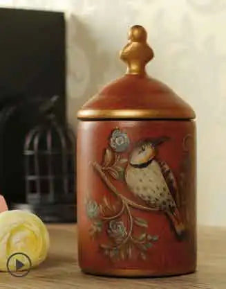 Vintage Hand-Painted Ceramic Storage Canister – Retro Tea & Sugar Jar