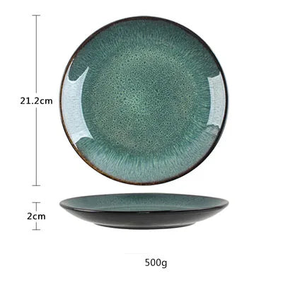 ANTOWALL "Peacock Blue" Kiln Glazed Ceramic Dinnerware – European Style