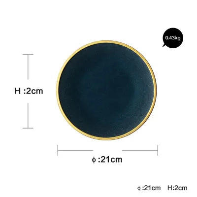 KINGLANG 1PCS Ceramic Plate Bowl Real Gold Edge Steak Dish Rice Bowl Slim Dinner Plate High Level Partyware