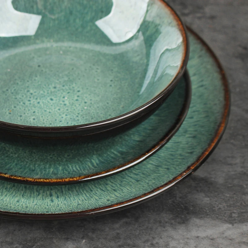 ANTOWALL "Peacock Blue" Kiln Glazed Ceramic Dinnerware – European Style