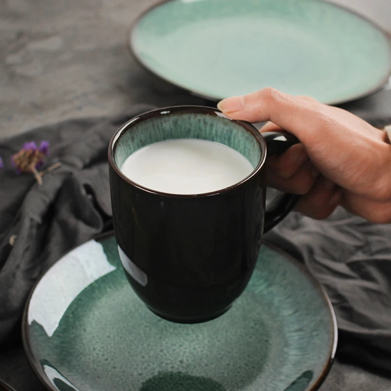 ANTOWALL "Peacock Blue" Kiln Glazed Ceramic Dinnerware – European Style
