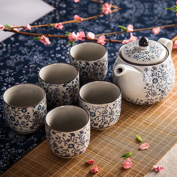 Japanese-Style Hand-Painted Ceramic Tea Set (Under-Glaze)