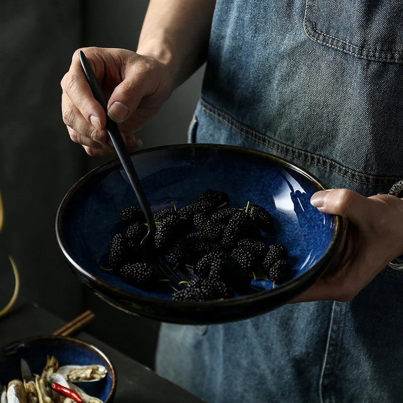 KINGLANG Deep Blue Ceramic Tableware Set – Full Dinner Set