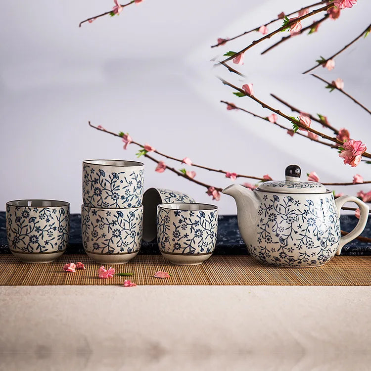Japanese-Style Hand-Painted Ceramic Tea Set (Under-Glaze)