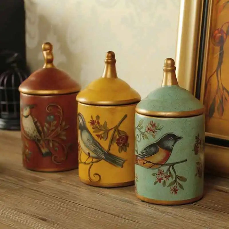 Vintage Hand-Painted Ceramic Storage Canister – Retro Tea & Sugar Jar