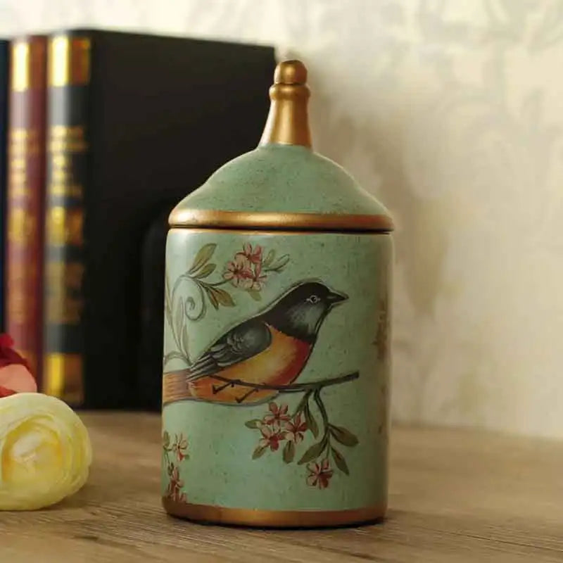 Vintage Hand-Painted Ceramic Storage Canister – Retro Tea & Sugar Jar